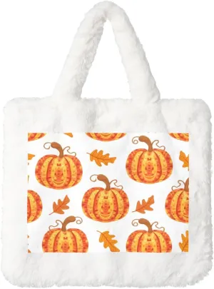 OSAM SPACE Autumn Pumpkins Women Tote Bag, Fall Thanksgiving Cute Fuzzy Plush Shoulder Bag, Purse Coin Pouch Accessories Tote Handbag for Winter Daily Work Dating