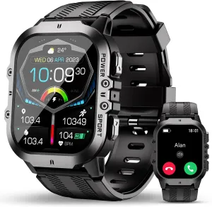 OUKITEL BT20 Military Smart Watches for Men(Answer/Make Calls), 1.96'' Fitness Smart Watches for Android/iPhone, Waterproof Smart Watch with Blood Pressure/Heart Rate/100  Sport Modes, Watches for Men