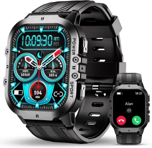 OUKITEL BT20 Military Smart Watches for Men(Answer/Make Calls), 1.96'' Fitness Smart Watches for Android/iPhone, Waterproof Smart Watch with Blood Pressure/Heart Rate/100  Sport Modes, Watches for Men