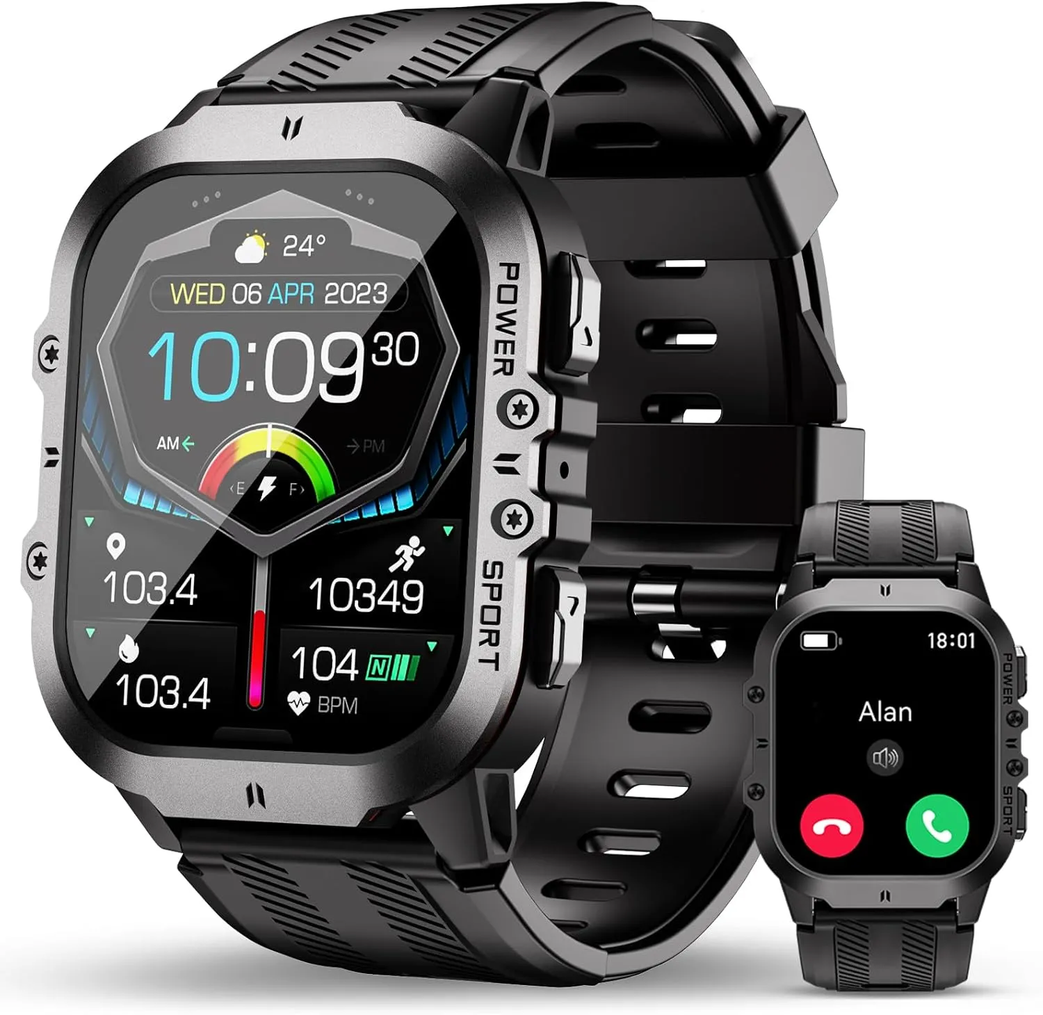 OUKITEL BT20 Military Smart Watches for Men(Answer/Make Calls), 1.96'' Fitness Smart Watches for Android/iPhone, Waterproof Smart Watch with Blood Pressure/Heart Rate/100  Sport Modes, Watches for Men