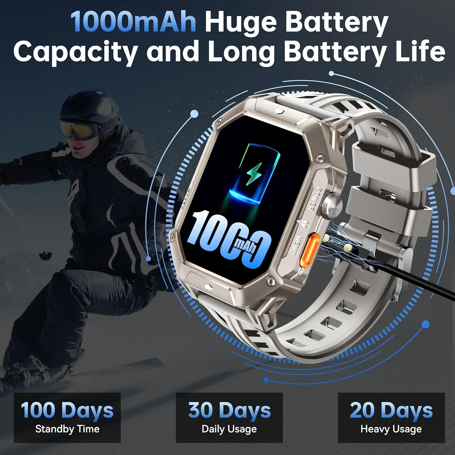 OUKITEL BT80 Smart Watch for Men,2.13" AMOLED HD Display,100 Days Long Battery Life,Rugged Military Smart Watch with Bluetooth Calls/Heart Rate Monitor/Blood Oxygen for Android iOS (Black)
