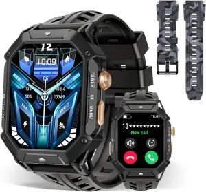 OUKITEL BT80 Smart Watch for Men,2.13" AMOLED HD Display,100 Days Long Battery Life,Rugged Military Smart Watch with Bluetooth Calls/Heart Rate Monitor/Blood Oxygen for Android iOS (Black)