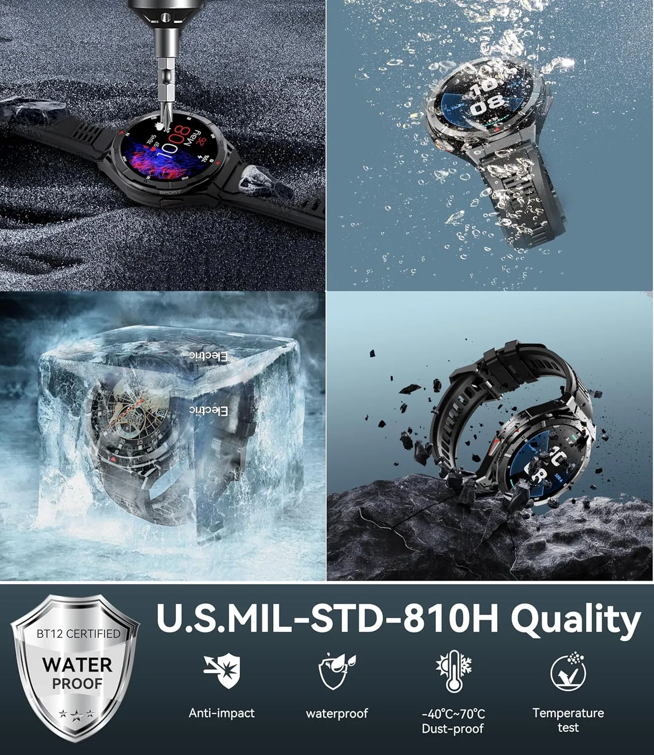 OUKITEL Smart Watch for Men GPS Watch, 1.43" AMOLED Display, 5ATM Waterproof Military Watch, 150  Sport Modes, Fitness Activity Tracke with Compass Pedometer Sleep Monitor Heart Rate, for Android iOS