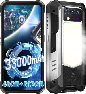 OUKITEL WP100 Titan Rugged Smartphone 5G - 33000mAh Rugged Phone with Projector, 48GB 512GB Unlocked Android 14 Cell Phones with 1200 Lumens Camping Light, 6.8'' FHD 120Hz Smartphone, 200MP, T-Mobile