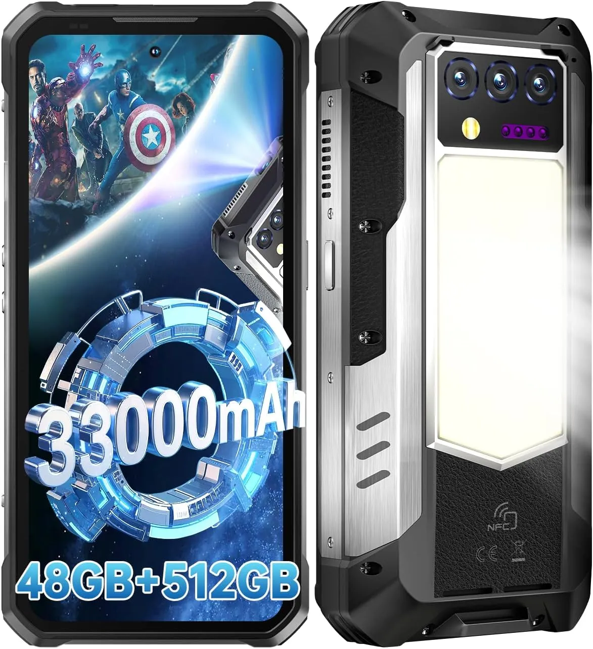 OUKITEL WP100 Titan Rugged Smartphone 5G - 33000mAh Rugged Phone with Projector, 48GB 512GB Unlocked Android 14 Cell Phones with 1200 Lumens Camping Light, 6.8'' FHD 120Hz Smartphone, 200MP, T-Mobile