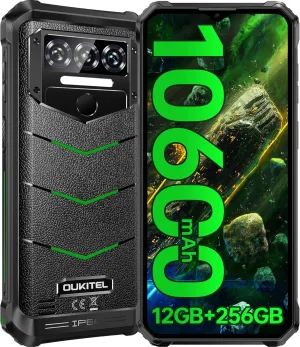 OUKITEL WP38 Rugged Phone Unlocked 2024-12GB 256GB Rugged Smartphone, 10600mAh Battery Cell Phones, 6.52" Display, 13MP Carema Waterproof, 4G Dual SIM Android 13 Phone, NFC/OTG/GPS/T-Mobile