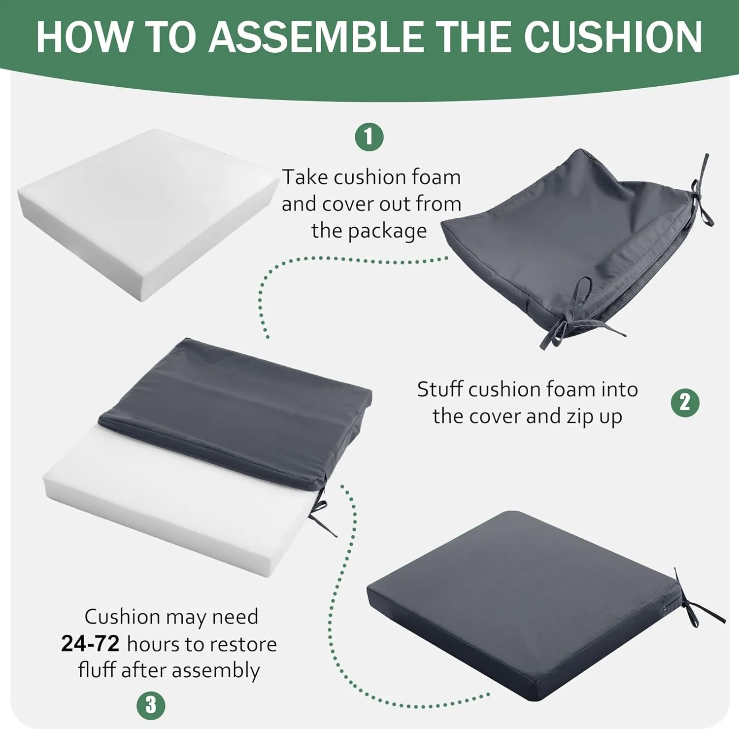 Outdoor Chair Cushions Set of 4: Waterproof & Color Fastness Seat Cushion for Patio Furniture - 22 x 22 x 3 Inch Chair Pads with Ties and Hidden Zipper - Patio Chair Cushion Replacement, Dark Grey