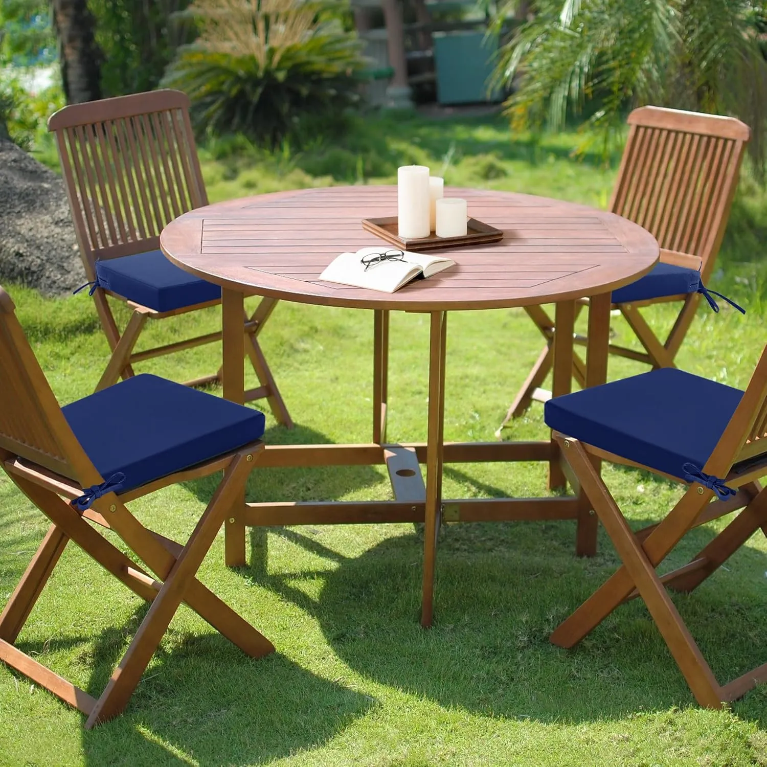Outdoor Chair Cushions Set of 4: Waterproof & Color Fastness Seat Cushion for Patio Furniture - 22 x 22 x 3 Inch Chair Pads with Ties and Hidden Zipper - Patio Chair Cushion Replacement, Navy