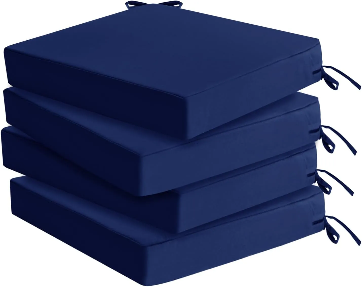 Outdoor Chair Cushions Set of 4: Waterproof & Color Fastness Seat Cushion for Patio Furniture - 22 x 22 x 3 Inch Chair Pads with Ties and Hidden Zipper - Patio Chair Cushion Replacement, Navy