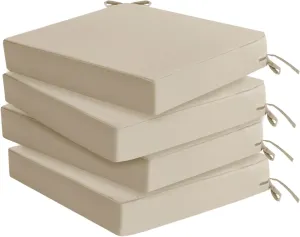 Outdoor Chair Cushions Set of 4: Waterproof & Fade Resistant Seat Cushion for Patio Furniture - 19 x 19 x 2 Inch Chair Pads with Ties and Hidden Zipper - Patio Chair Cushion Replacement, Beige