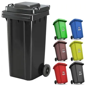 Outdoor Garbage Can with Wheels and Lid - Portable Trash Can for Patio, Backyard, Roadside - Features Smooth Movement and Side Grooves