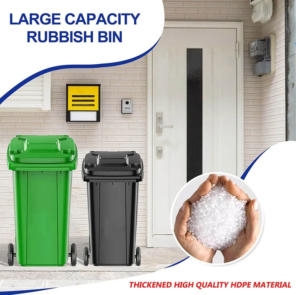 Outdoor Garbage Can with Wheels and Lid - Portable Trash Can for Patio, Backyard, Roadside - Features Smooth Movement and Side Grooves