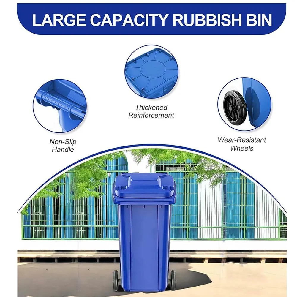 Outdoor Garbage Can with Wheels and Lid - Portable Trash Can for Patio, Backyard, Roadside - Features Smooth Movement and Side Grooves