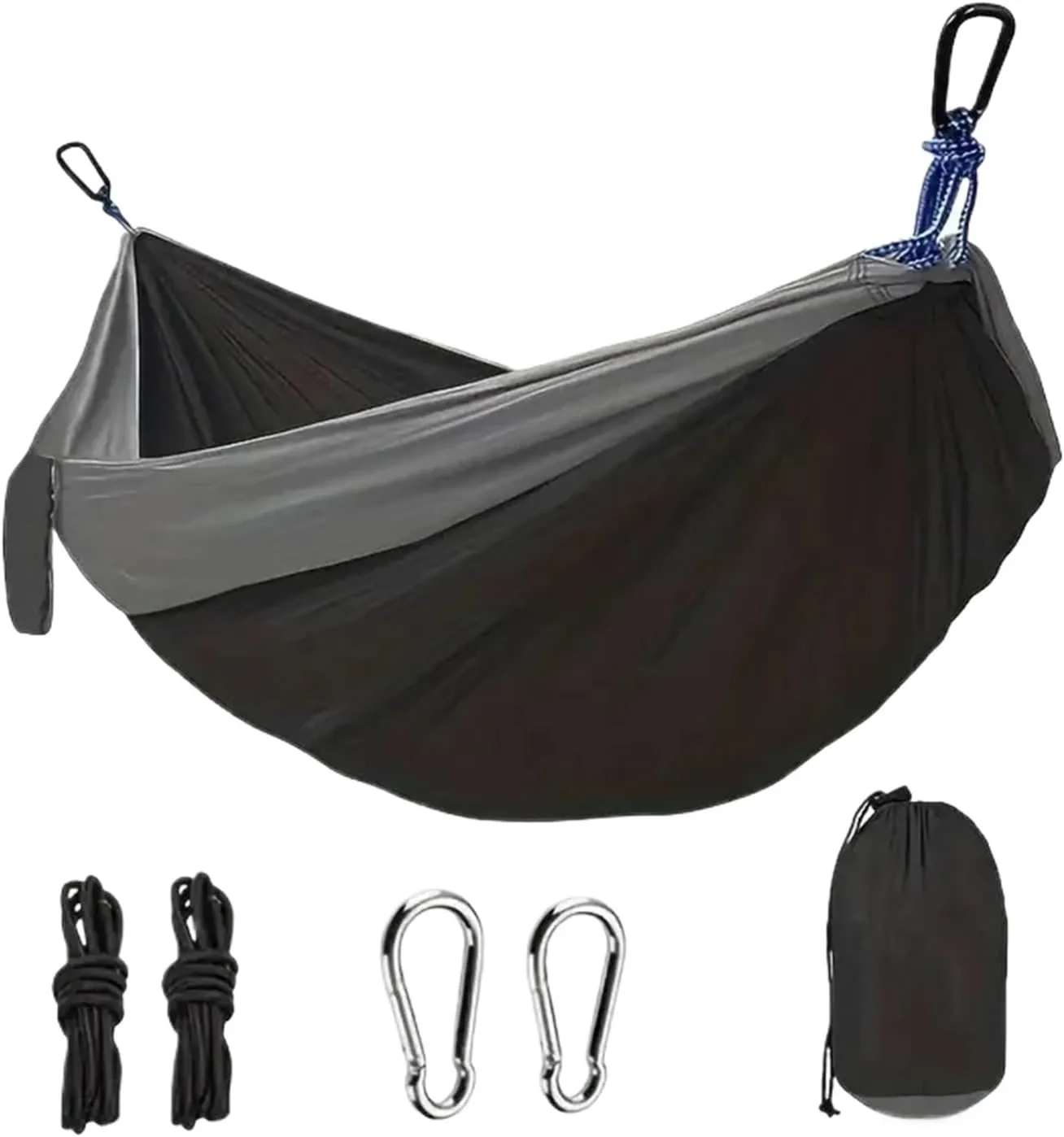 Outdoor Lightweight Double Nylon Camping Hammock with Hanging Straps Perfect for Backpacking Travel Beach Yard and Garden(Black)