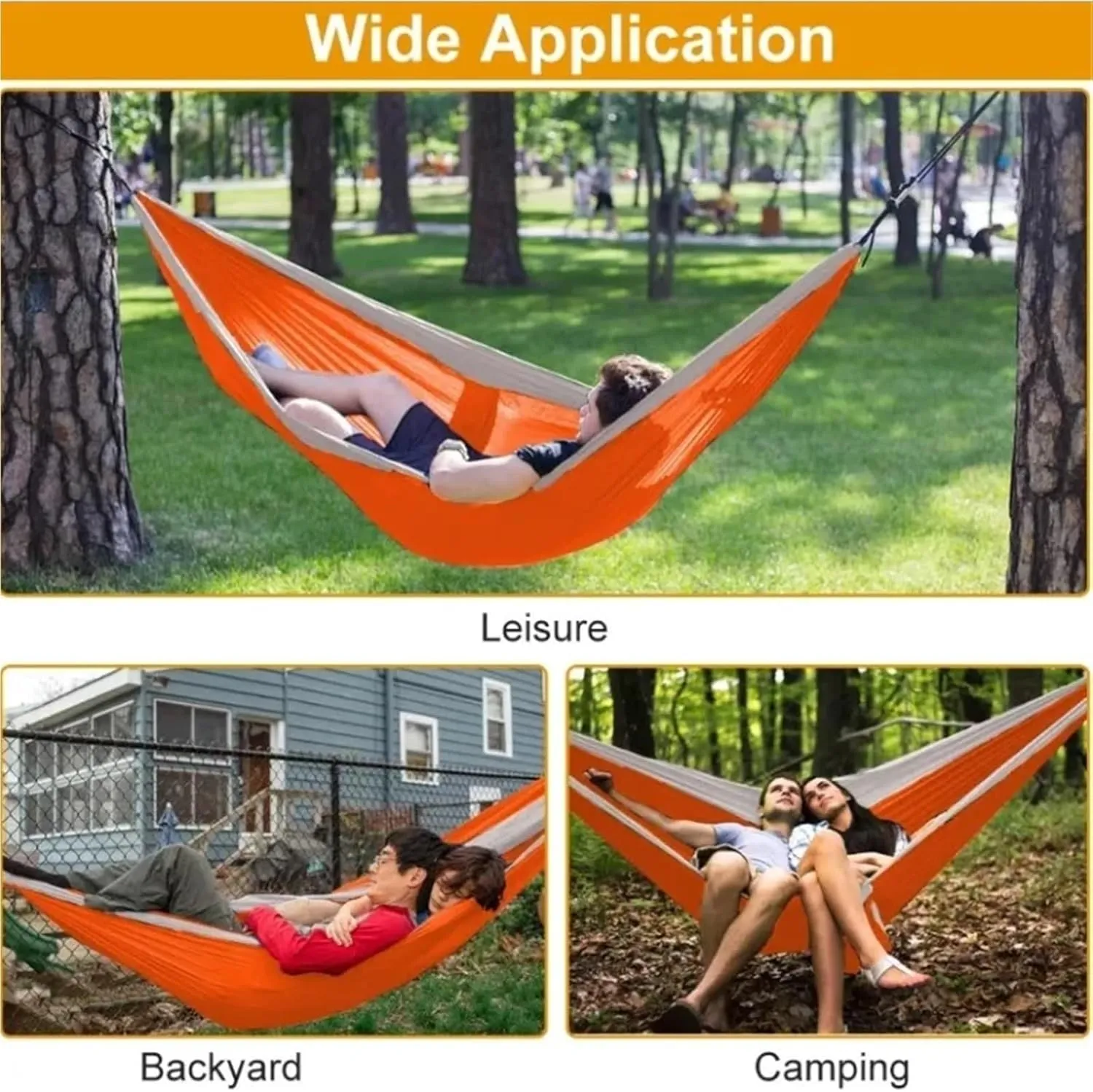 Outdoor Lightweight Double Nylon Camping Hammock with Hanging Straps Perfect for Backpacking Travel Beach Yard and Garden(Black)