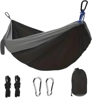 Outdoor Lightweight Double Nylon Camping Hammock with Hanging Straps Perfect for Backpacking Travel Beach Yard and Garden(Black)