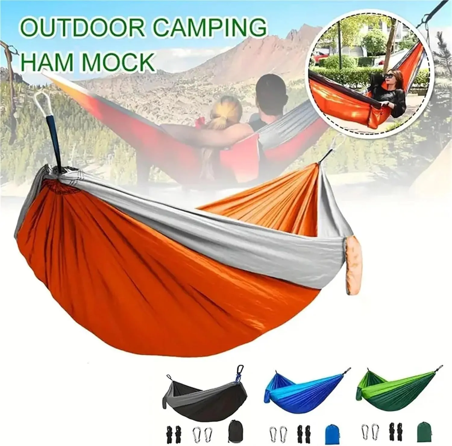 Outdoor Lightweight Double Nylon Camping Hammock with Hanging Straps Perfect for Backpacking Travel Beach Yard and Garden(Black)