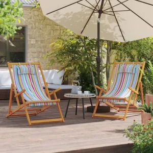 Outdoor Seat Folding Beach Chairs 2 pcs Multicolor Fabric