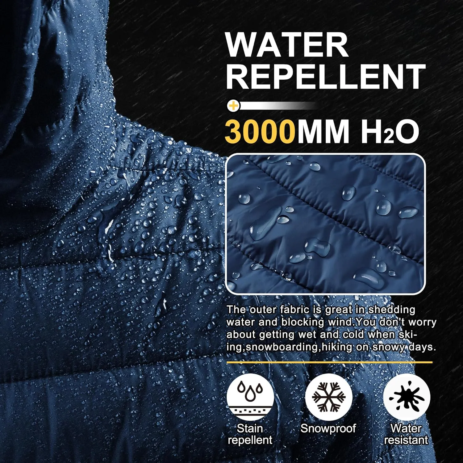 Outdoor Ventures Men's Lightweight Packable Hooded Puffer Jacket Insulated Winter Coat for Snow Ski Traveling