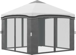 Outsunny 10' x 10' Pop Up Canopy Tent with Netting, Instant Tents for Parties, Height Adjustable, with Wheeled Carry Bag and 4 Sand Bags for Outdoor, Garden, Patio, Gray