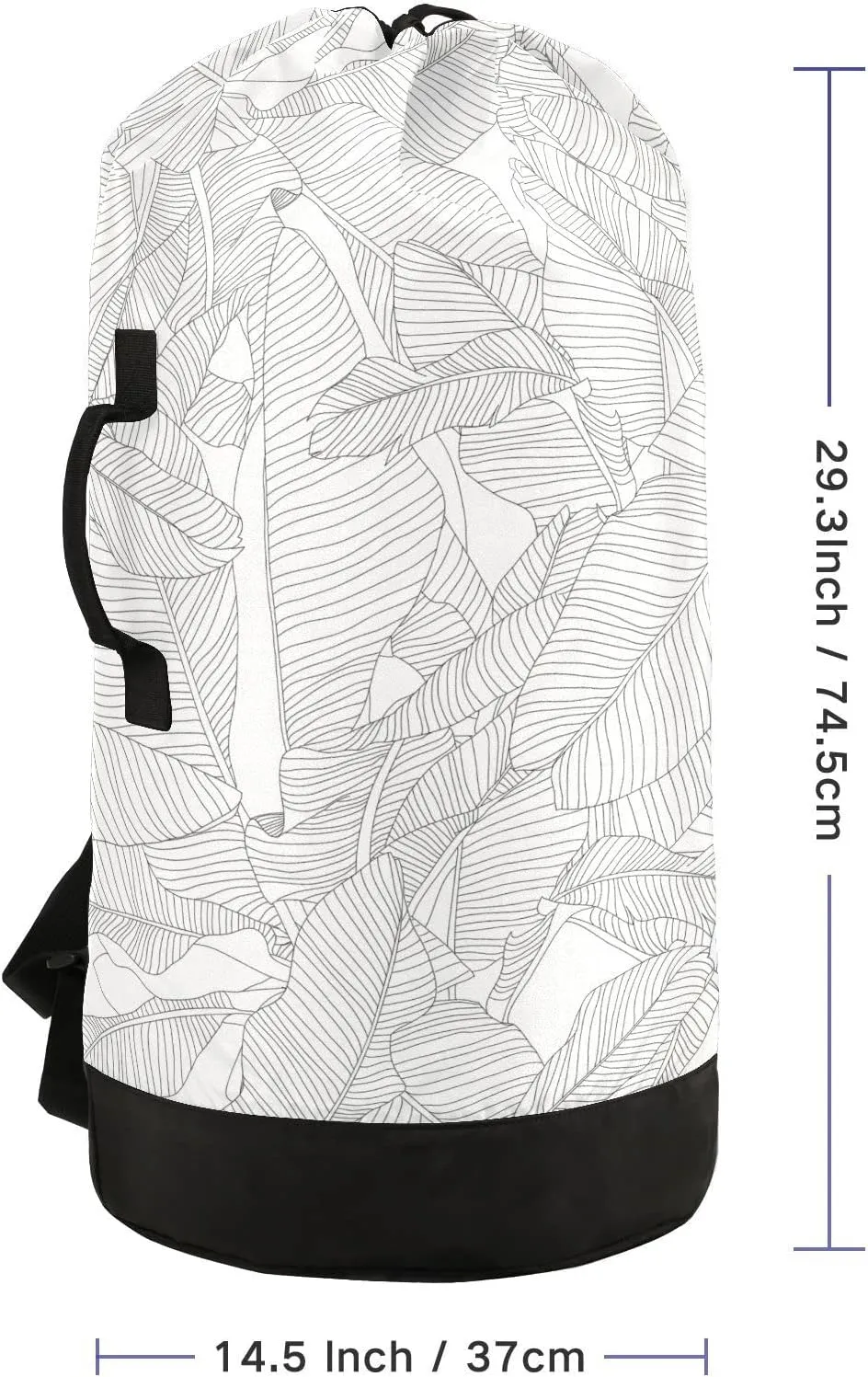 Oyihfvs Tropical Palm Leaves Seamless Pattern, Black and White Design Backpack Laundry Bag, Laundry Backpack with Shoulder Straps, Waterproof Nylon Clothes Hamper Bag for Men Women Yoga Backpack