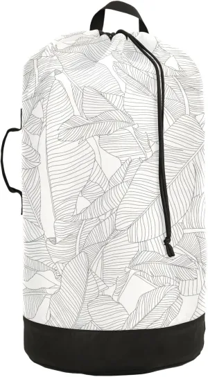 Oyihfvs Tropical Palm Leaves Seamless Pattern, Black and White Design Backpack Laundry Bag, Laundry Backpack with Shoulder Straps, Waterproof Nylon Clothes Hamper Bag for Men Women Yoga Backpack