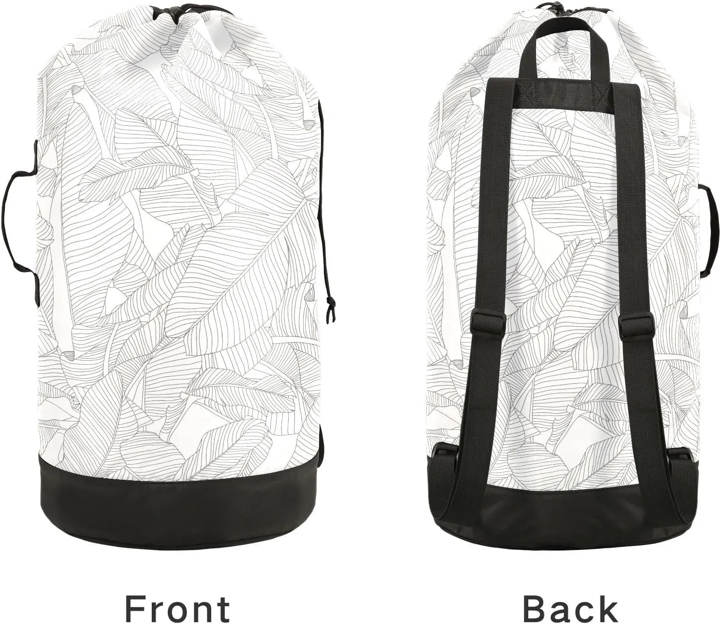 Oyihfvs Tropical Palm Leaves Seamless Pattern, Black and White Design Backpack Laundry Bag, Laundry Backpack with Shoulder Straps, Waterproof Nylon Clothes Hamper Bag for Men Women Yoga Backpack