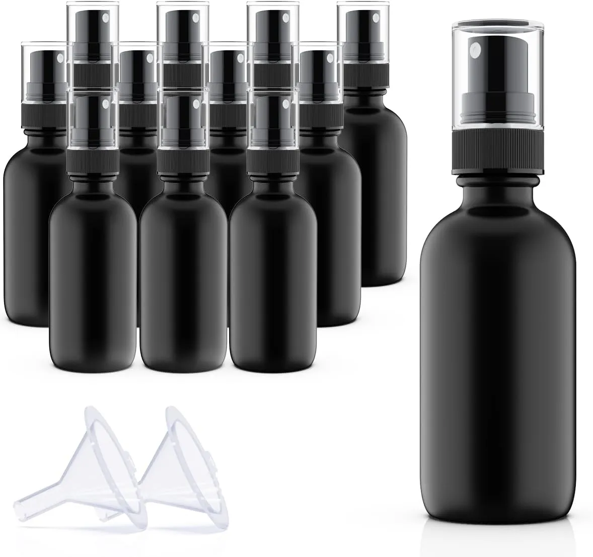 Pack of 12 Black Coated Glass Spray Bottle, 2 oz, Reusable Refillable Cosmetic Mist Bottle For Skincare,Haircare,Essential Oil, 60ml Fine Mist Sprayer (Black, 2oz (12pcs))