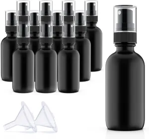 Pack of 12 Black Coated Glass Spray Bottle, 2 oz, Reusable Refillable Cosmetic Mist Bottle For Skincare,Haircare,Essential Oil, 60ml Fine Mist Sprayer (Black, 2oz (12pcs))
