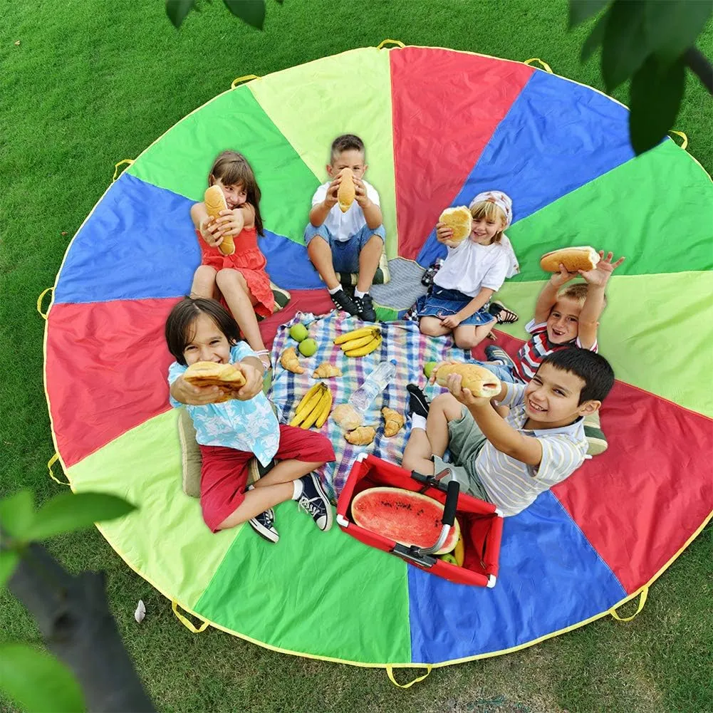 Parachute with Handles 6ft 8ft 10ft 12ft 16ft 20ft Play Parachute Games for Outdoor Team Games,You Can Also Use it for Trampoline Cover Picnic Mat Furniture Cover