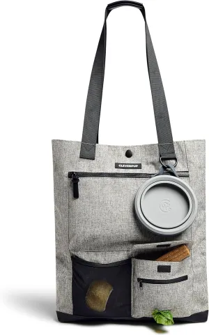 Park Pack 2-Piece Set Dog Gear Tote – Dog Travel Bag with 8 Pockets, Treat Pouch, Poop Bag Dispenser, Quick-Dry Ball Pocket, Collapsible Bowl, Perfect for Walks & Park Trips, Heather Grey