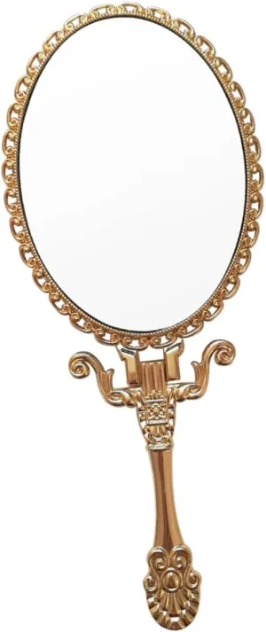 PartyKindom Lighted Makeup Mirror Handheld Mirror for Girls Vintage Style for Travel and Daily Use