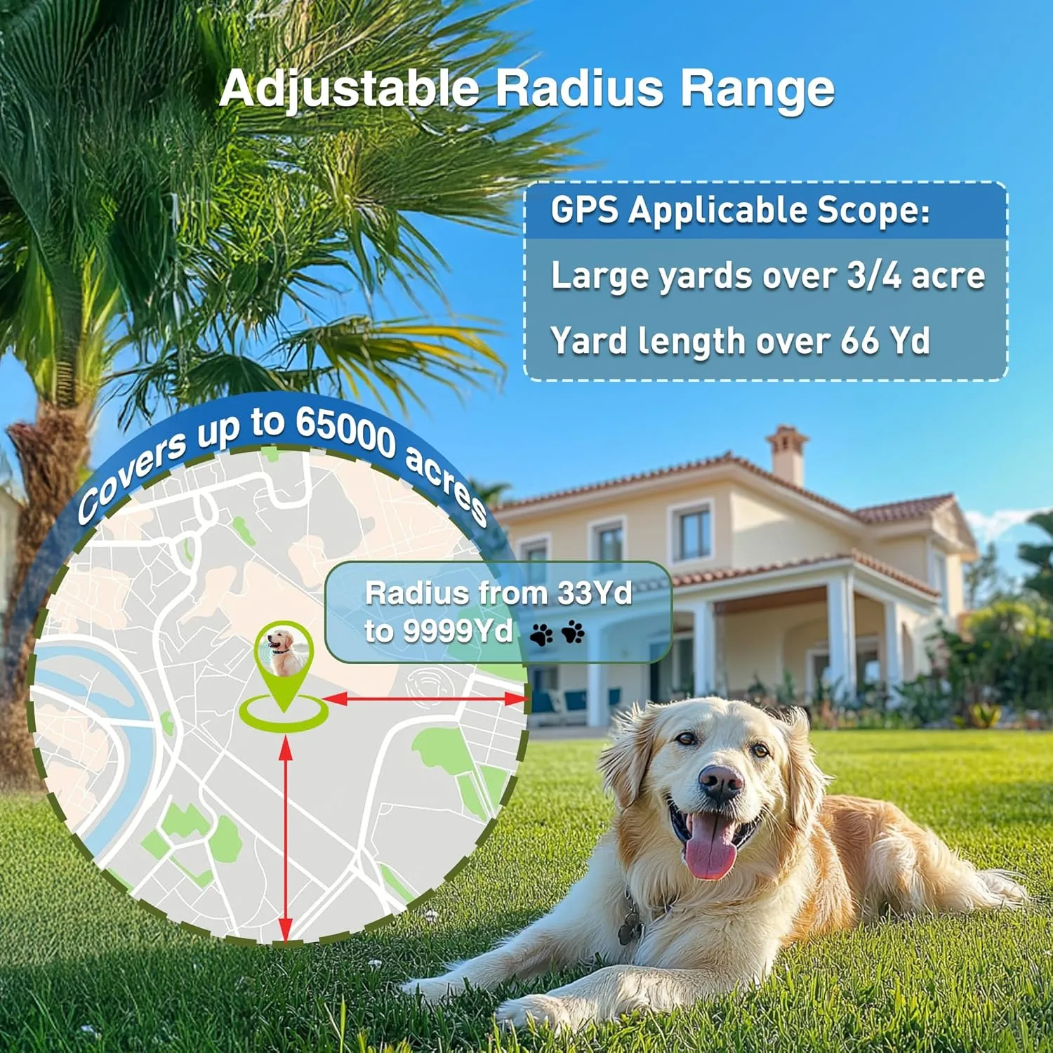PATPET Wireless Dog Fence GPS Dog Collar Fence System - Electric Fence for Dogs with Open Area/Outdoor, Adjustable 33-9999 Yd Radius, (No) Shock Modes, Use for Medium/Large Dogs Not for Small Dogs