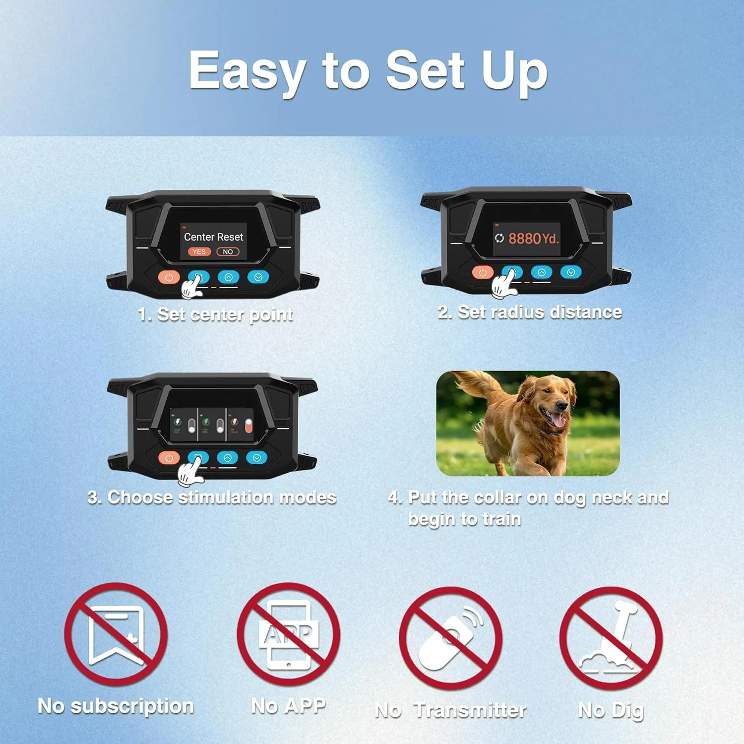 PATPET Wireless Dog Fence GPS Dog Collar Fence System - Electric Fence for Dogs with Open Area/Outdoor, Adjustable 33-9999 Yd Radius, (No) Shock Modes, Use for Medium/Large Dogs Not for Small Dogs
