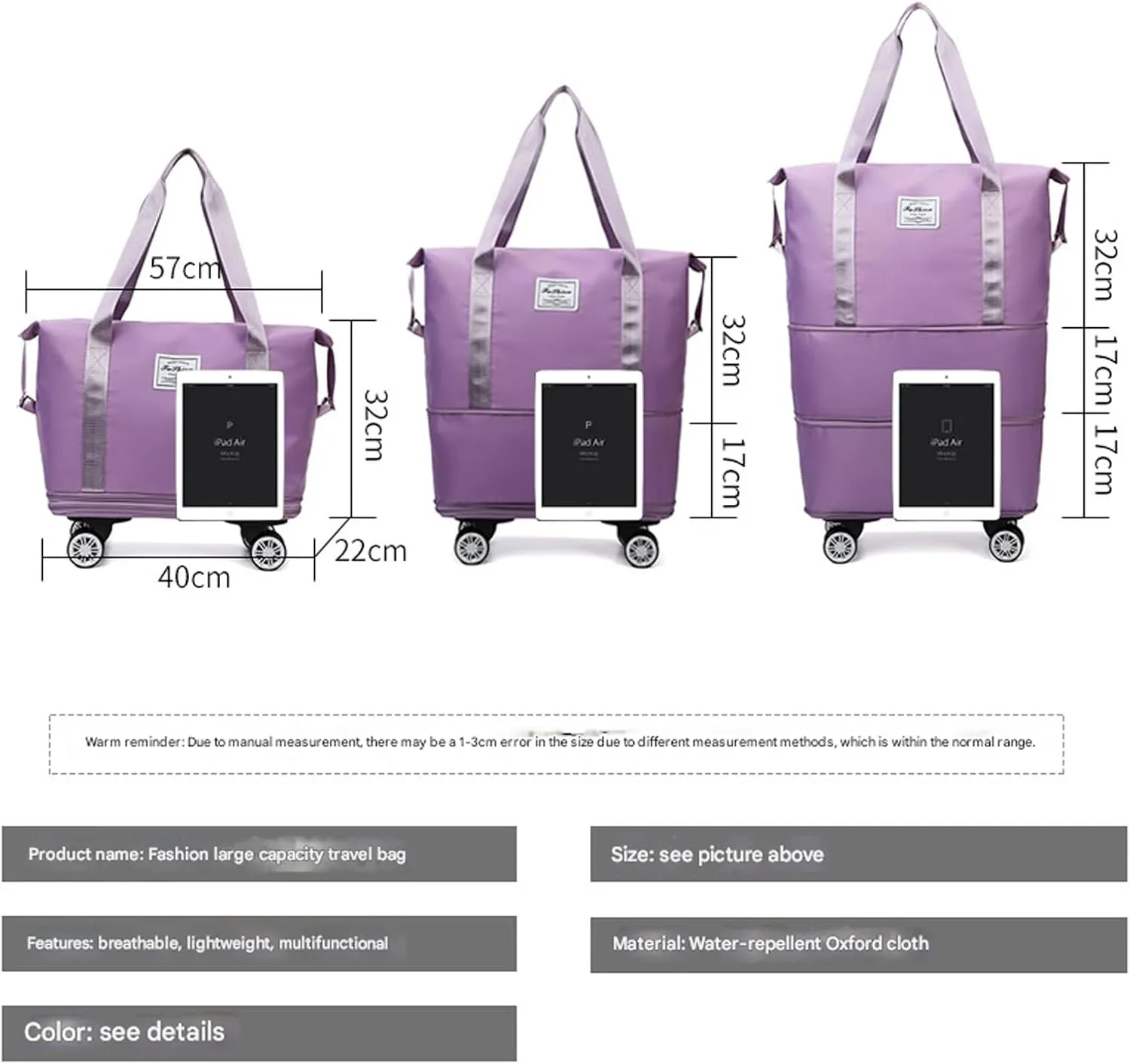 Pepepo Travel Bag with Wheels, 36/55L Klarson Expandable Bag with Wheels, 2025 New Large Capacity Travel Bag - Universal Wheel Removable, Expandable Foldable Duffle Bags (Gray)