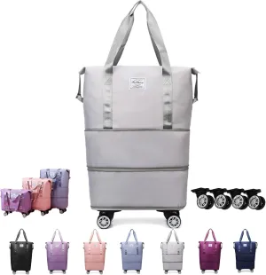 Pepepo Travel Bag with Wheels, 36/55L Klarson Expandable Bag with Wheels, 2025 New Large Capacity Travel Bag - Universal Wheel Removable, Expandable Foldable Duffle Bags (Gray)