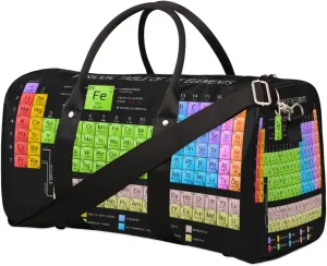 Periodic Table Of Elements With Atoms Travel Duffel Bag, Foldable Sport Gym Tote Bag, Waterproof Weekender Overnight Bag with Shoulder Strap, Carry On Luggage Handbag for Men and Women