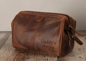Personalised Engraved Genuine Leather Toiletry Bag,Personalized Brown Leather Wash bag, Valentine's Day, Gift For Dad,Him, Custom Usher Gift