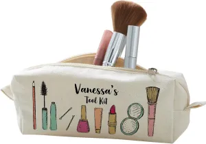 Personalization Universe Makeup Brushes Personalized Canvas Cosmetic Case - Customizable Small Makeup Bag - Travel/Toiletry Bag - Preppy Stuff - Neat & Organized - 9.5" L x 2.25" W x 3.25" H