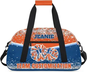 Personalized Cheer Gym Bags for Girls Kids Cheerleaders with Custom Name Sport Dance Perform Training Duffel Bags for Overnight Weekender Travel Orange Blue