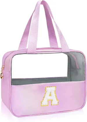 Personalized Initial Clear Makeup Bag Purple Cosmetic Bag Set Large Travel Toiletry Bag, Cute Clear Make Up Bags Organizer Bag for Girlfriend Teacher Gifts Teen Girl Gifts Trendy Stuff A (purple）