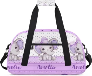 Personalized Name Sports Duffel Bag for Women Men, Custom Purple Elephant Travel Gym Bags Overnight Weekender Bag, Birthday Gifts