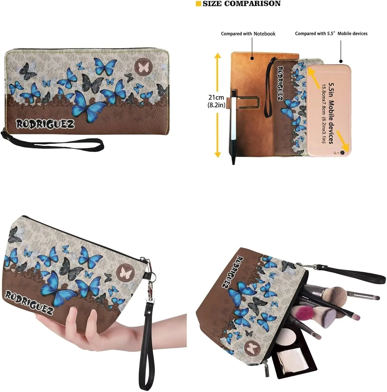 Personalized Purse 3 Pcs Custom Purse and Wallet Set with Makeup Bag Customized Tote Bag with Name for Women