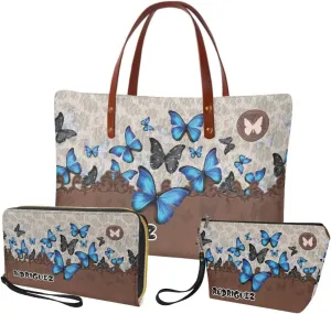 Personalized Purse 3 Pcs Custom Purse and Wallet Set with Makeup Bag Customized Tote Bag with Name for Women