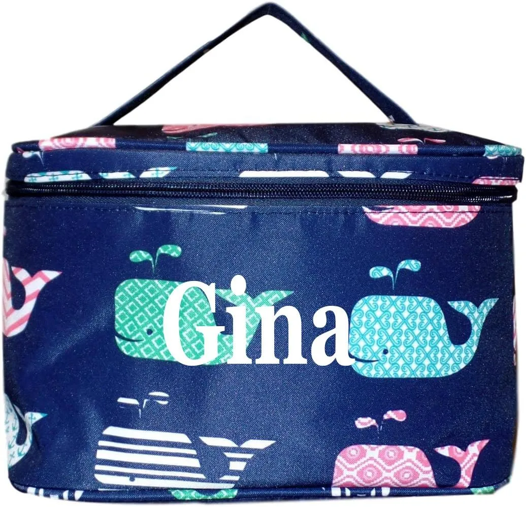 Personalized with Name New Go-To Cosmetic Case: Travel in Style and Stay Organized, Navy Whale