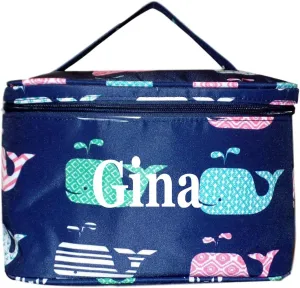 Personalized with Name New Go-To Cosmetic Case: Travel in Style and Stay Organized, Navy Whale