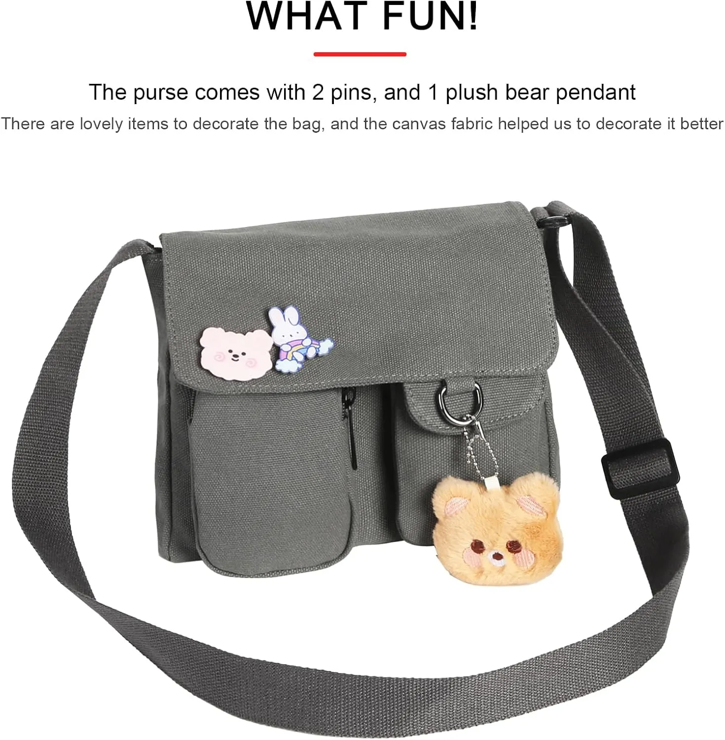 Phaoullzon Kawaii Crossbody Bag Cute Messenger Bags Canvas Shoulder Purse Gifts for Teens