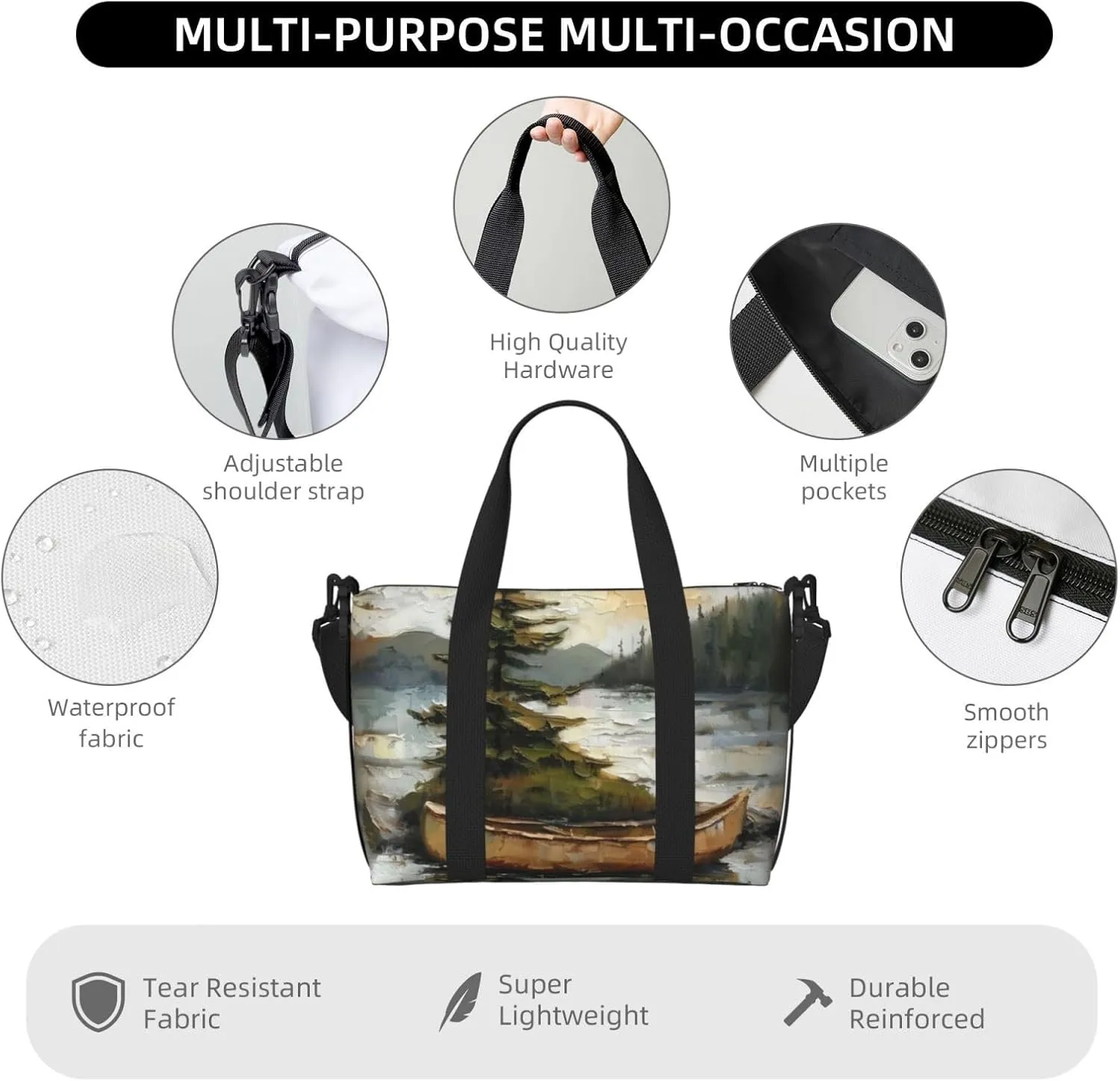 pine tree print Travel Duffel Bag, Sports Tote Gym Bag, Swim Pool Bag Large Shoulder Tote Bag for Beach Weekender