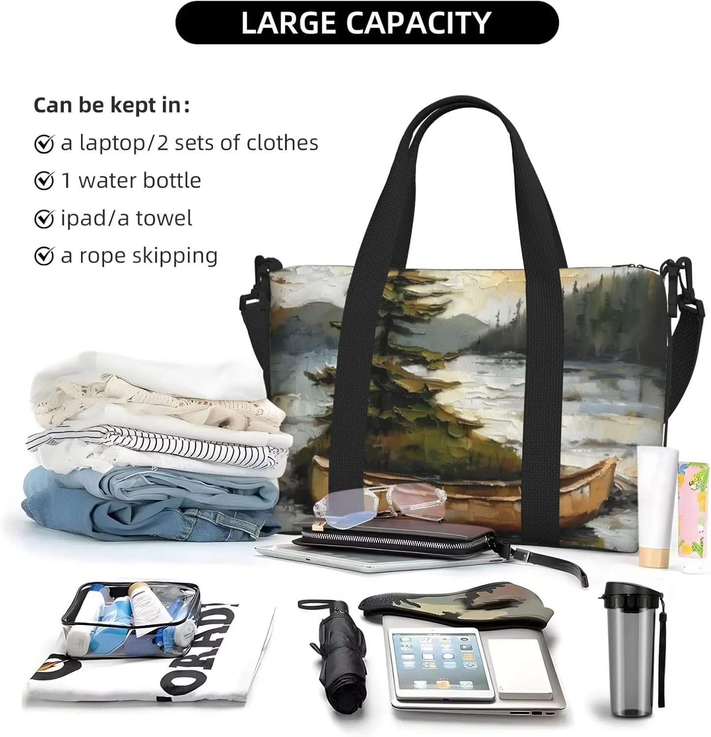 pine tree print Travel Duffel Bag, Sports Tote Gym Bag, Swim Pool Bag Large Shoulder Tote Bag for Beach Weekender