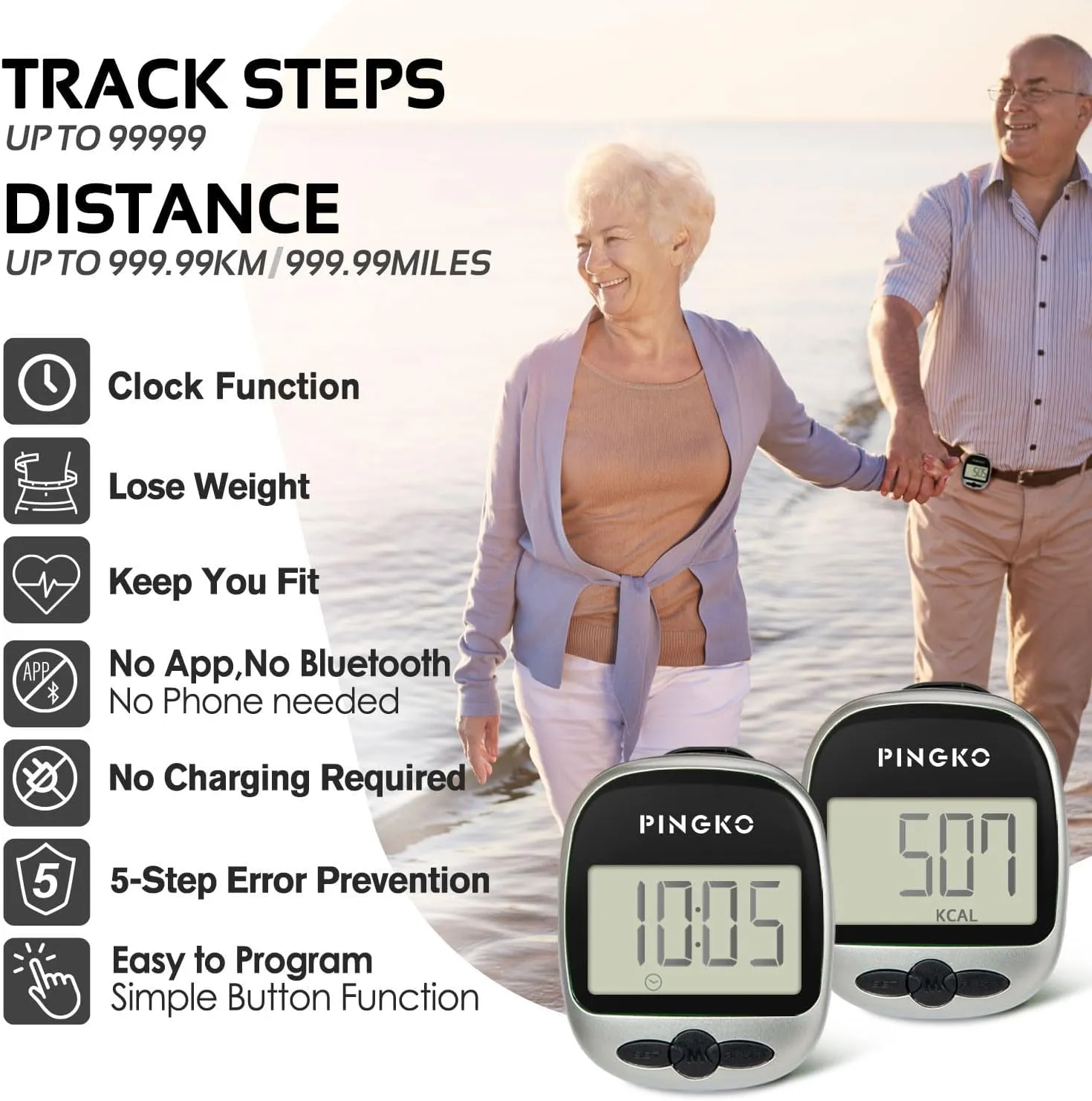 PINGKO Outdoor Multi-Function Portable Sport Pedometer Step/Distance/Calories/Counter